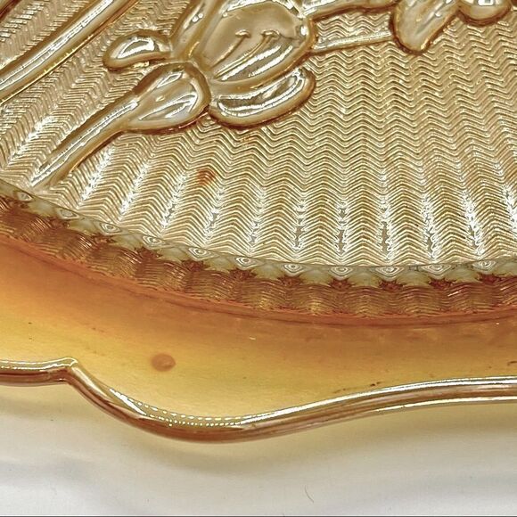 Vintage Jeanette Iris Iridescent Carnival Glass Serving Sandwich Round Plate - Picture 9 of 11